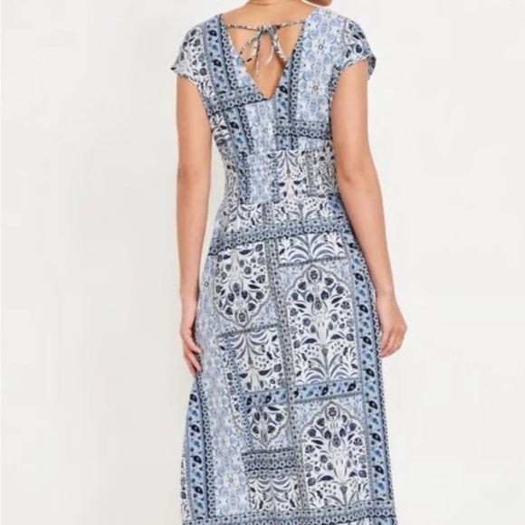 NWT Cottagecore Blue White Floral Midi Dress V Neck Cotton Boho Block Print XL - Picture 2 of 11